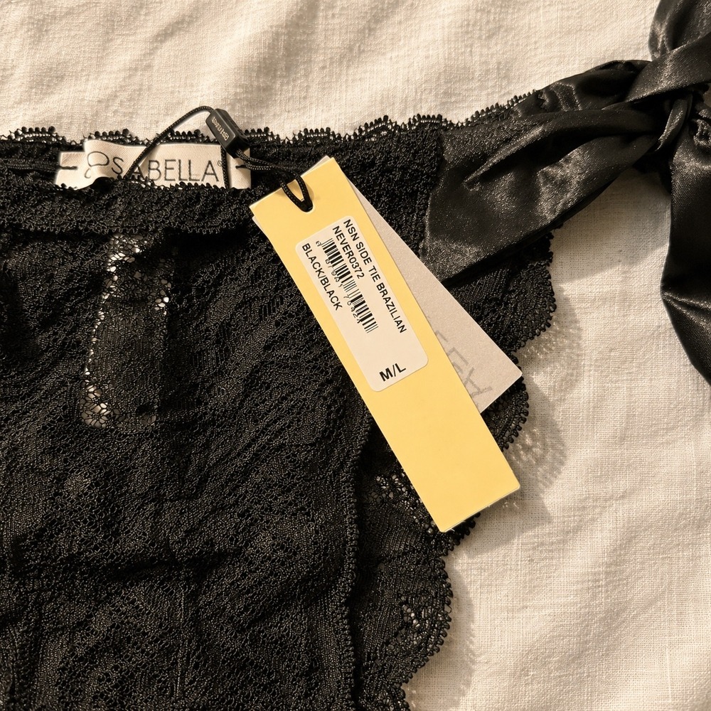 COSABELLA NSN Tie Brazilian Panty Black Lace Satin Bow / SIZE M/L - NWT - Picture 6 of 11